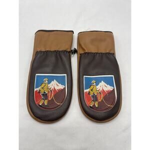 VTG Brown Leather Winter Gloves / Mittens Made in Japan Kids‎ Ages 8-12